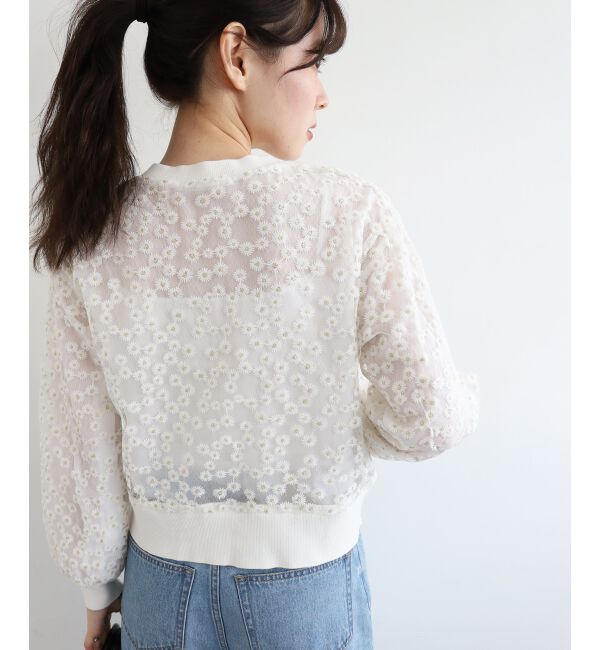  「フラワーレース刺繍ニットカーディガン」|カーディガン|