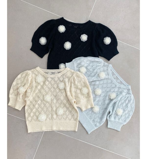 MAJESTICLEGON「ローズモチーフレーシーニット」|ニット・セーター|