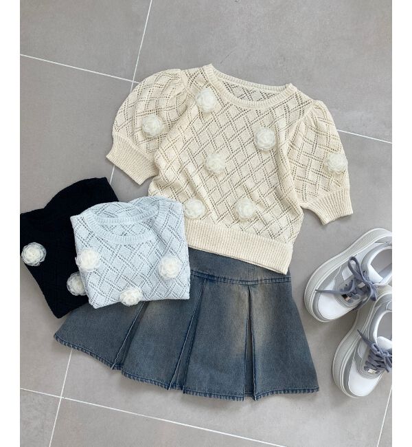 MAJESTICLEGON「ローズモチーフレーシーニット」|ニット・セーター|