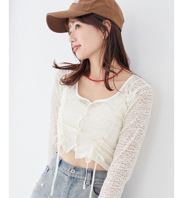 MAJESTICLEGON「レースドロストトップス」|Tシャツ・カットソー|アイボリー