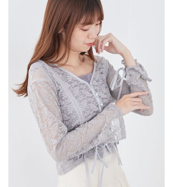 MAJESTICLEGON「レースドロストトップス」|Tシャツ・カットソー|ブルーグレー