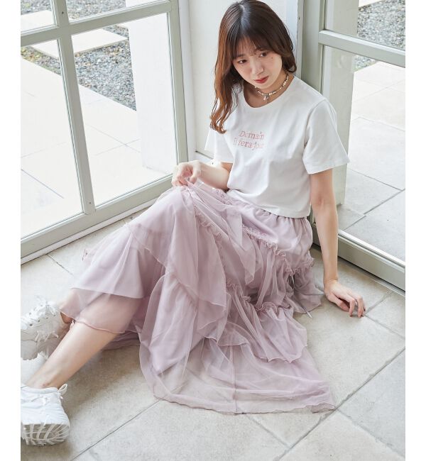  「パール付きクロップドロゴTシャツ」|Tシャツ・カットソー|