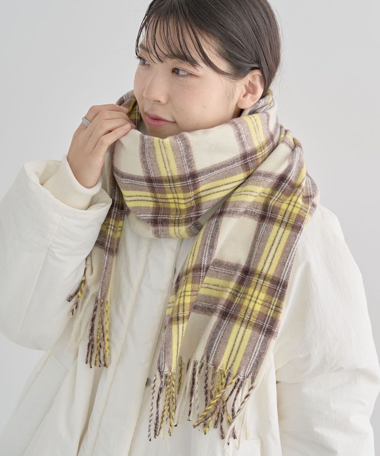 Green Parks「カシミヤライクチェックストール」|ストール|Yellow