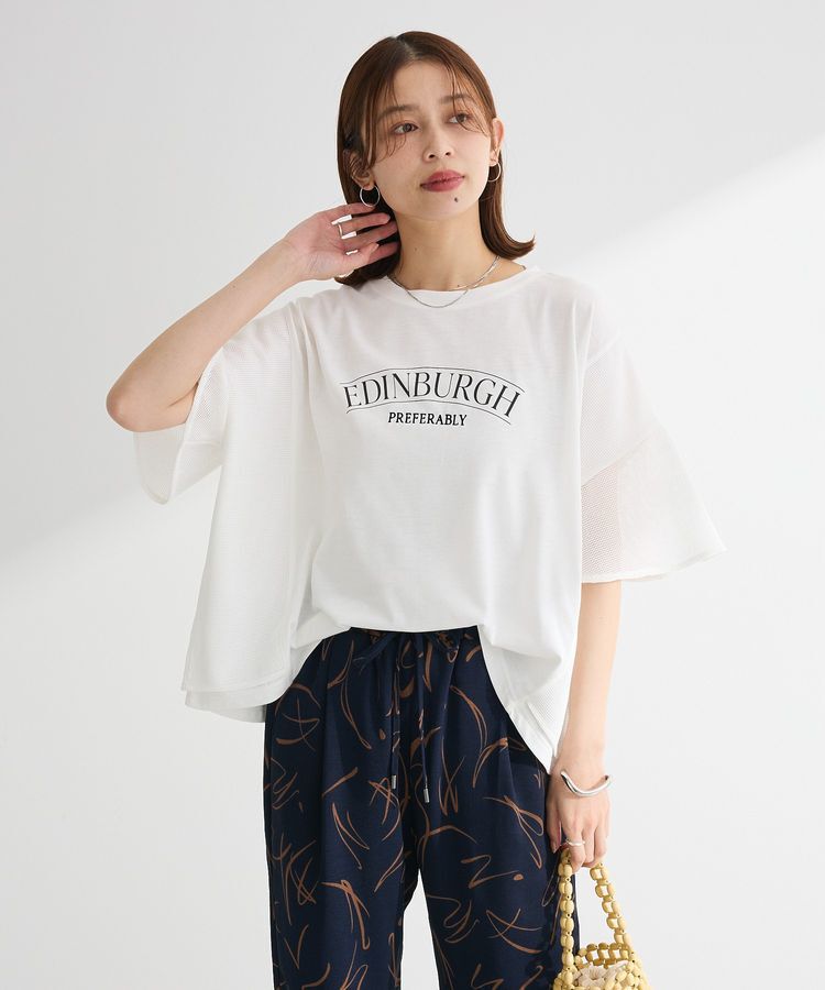 Green Parks「袖メッシュドッキングロゴプルオーバー」|Tシャツ・カットソー|Ivory