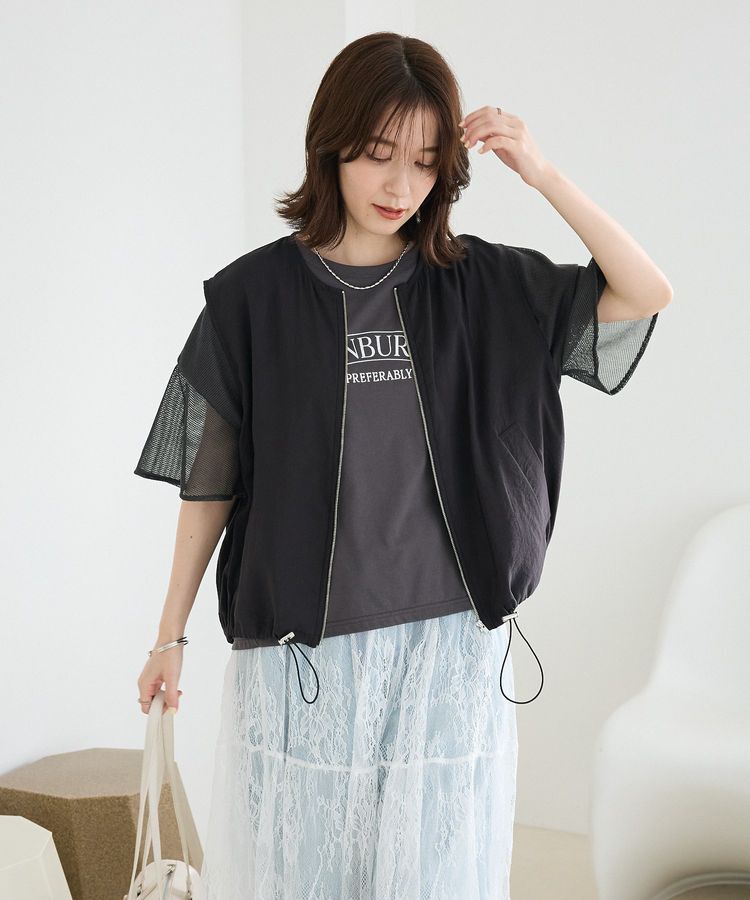 Green Parks「袖メッシュドッキングロゴプルオーバー」|Tシャツ・カットソー|