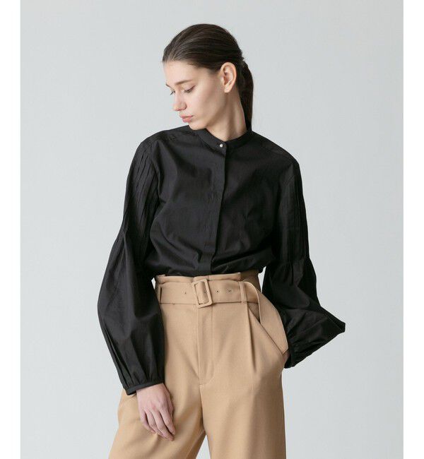 allureville「綿ブロード袖ピンタックブラウス」|シャツ・ブラウス|ブラック