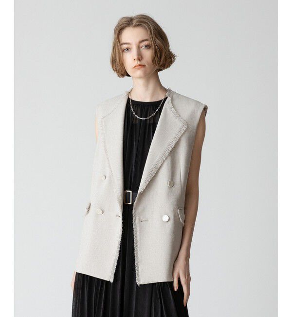 allureville「【セットアップ対応可能】麻調カルゼフリンジジレ」|ベスト・ジレ|ベージュ