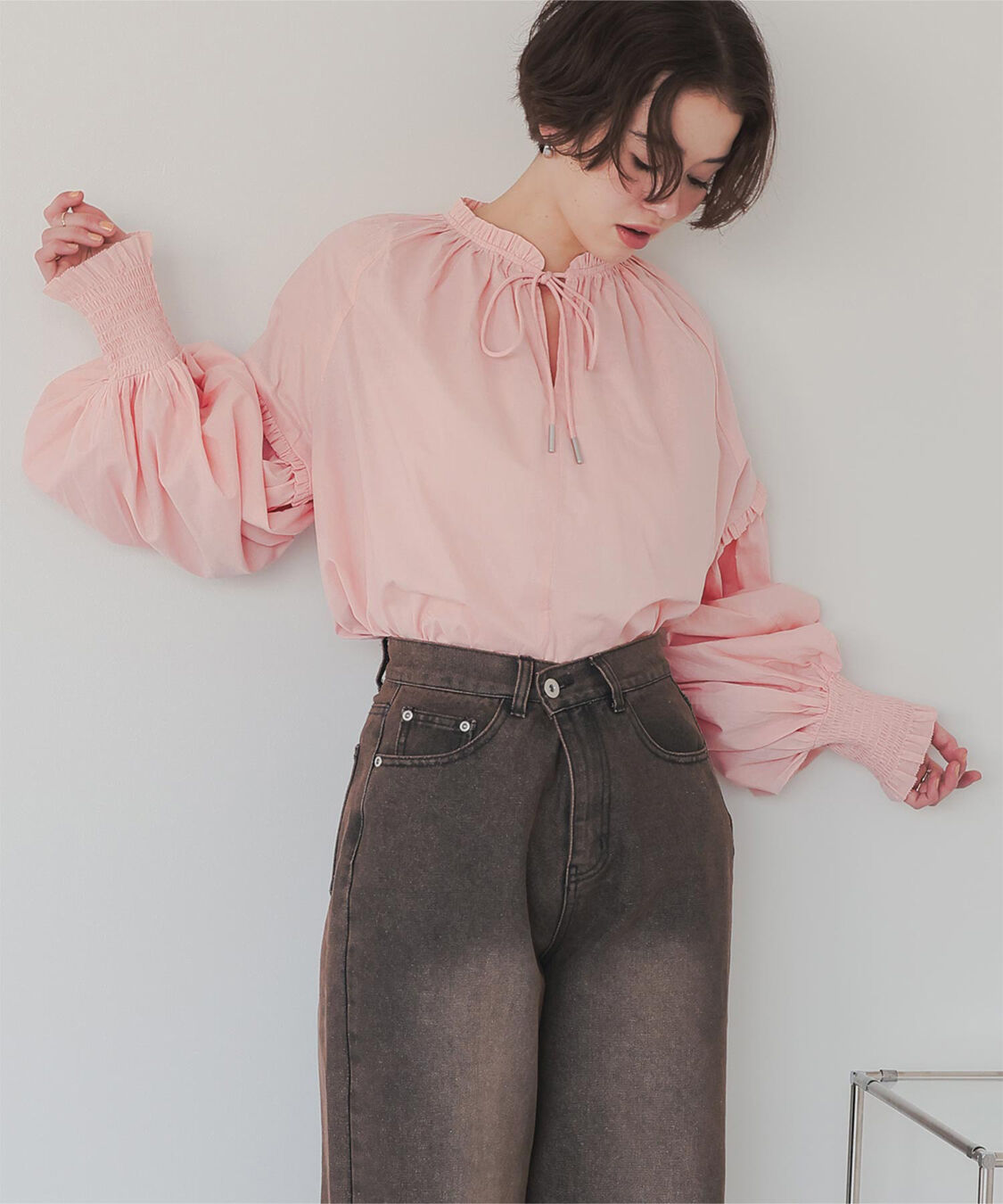 titivate「ギャザーリボンボイルブラウス」|シャツ・ブラウス|チェリーピンク