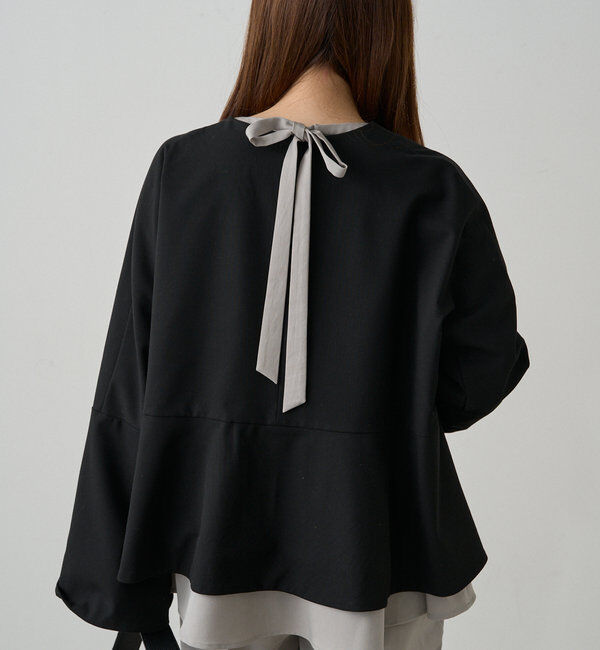  「【Du noir】ノーカラーペプラムシルエットジャケット」|テーラードジャケット|