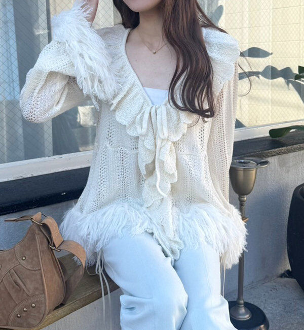  「【1枚で着映え】フリンジニットカーデ」|ニット・セーター|アイボリー