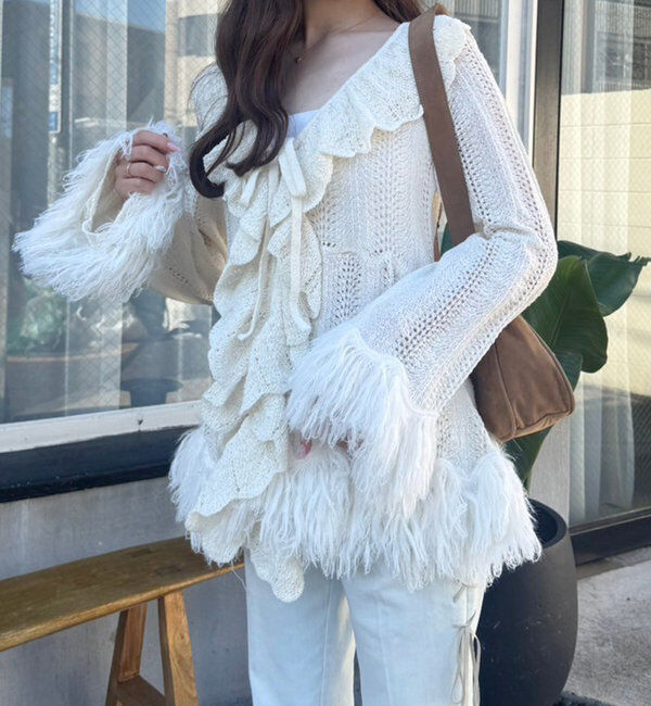  「【1枚で着映え】フリンジニットカーデ」|ニット・セーター|