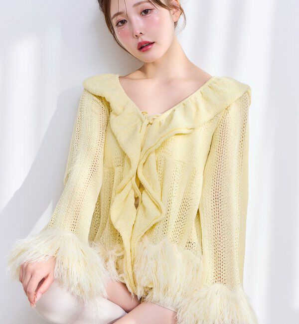  「【1枚で着映え】フリンジニットカーデ」|ニット・セーター|イエロー