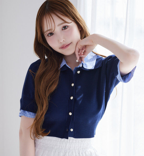  「今期トレンド/重ね襟半袖ニット」|ニット・セーター|