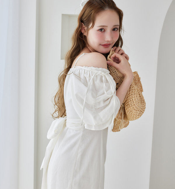  「バックリボンギャザーロングワンピ」|ワンピース|