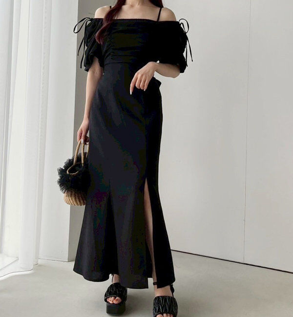  「バックリボンギャザーロングワンピ」|ワンピース|