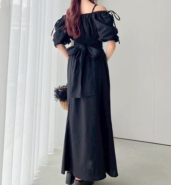  「バックリボンギャザーロングワンピ」|ワンピース|