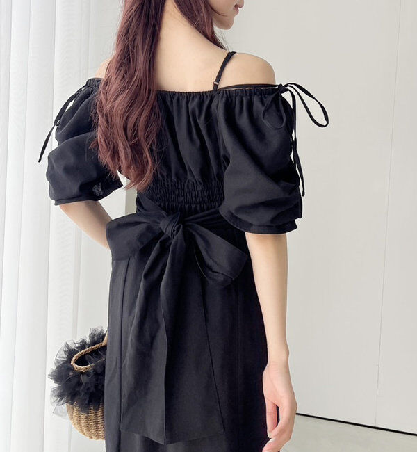  「バックリボンギャザーロングワンピ」|ワンピース|