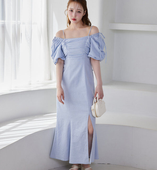  「バックリボンギャザーロングワンピ」|ワンピース|