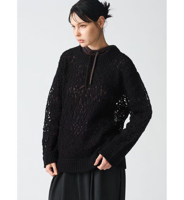 mizuiro ind「mizuiro ind ウェーブヤーンクルーネックプルオーバー」|ニット・セーター|