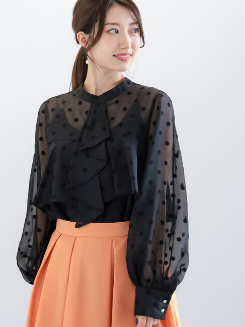 Te chichi「ドットシアージャカードボウタイブラウス」|シャツ・ブラウス|ブラック