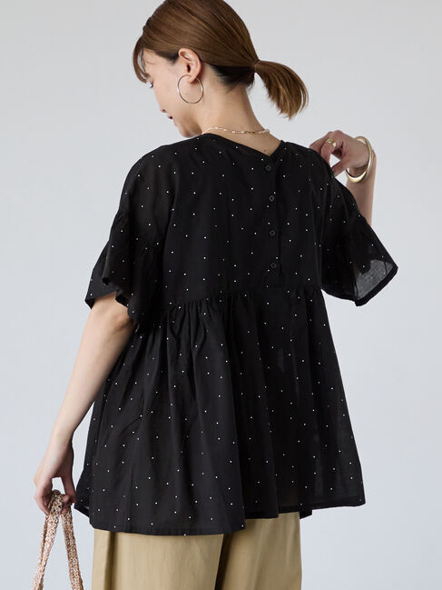 Lugnoncure「無地/柄アソート前後2WAYフリルブラウス」|シャツ・ブラウス|ブラック