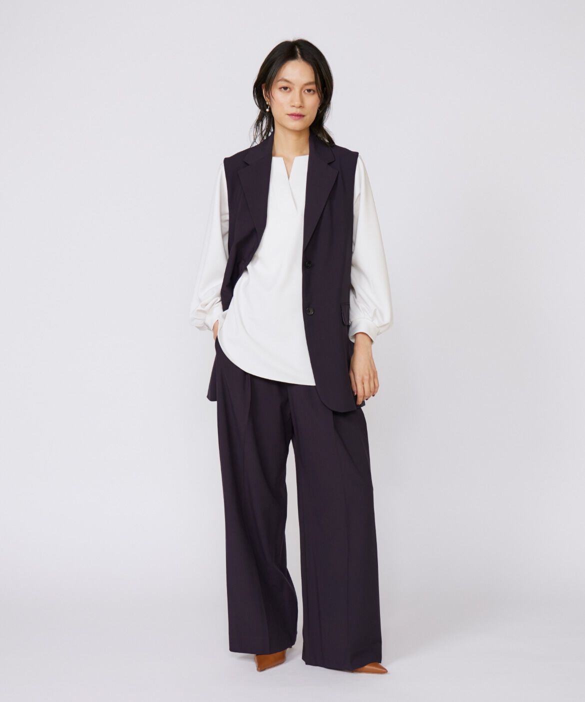 INED「《大きいサイズ》TRストレッチツータックワイドパンツ」|その他|