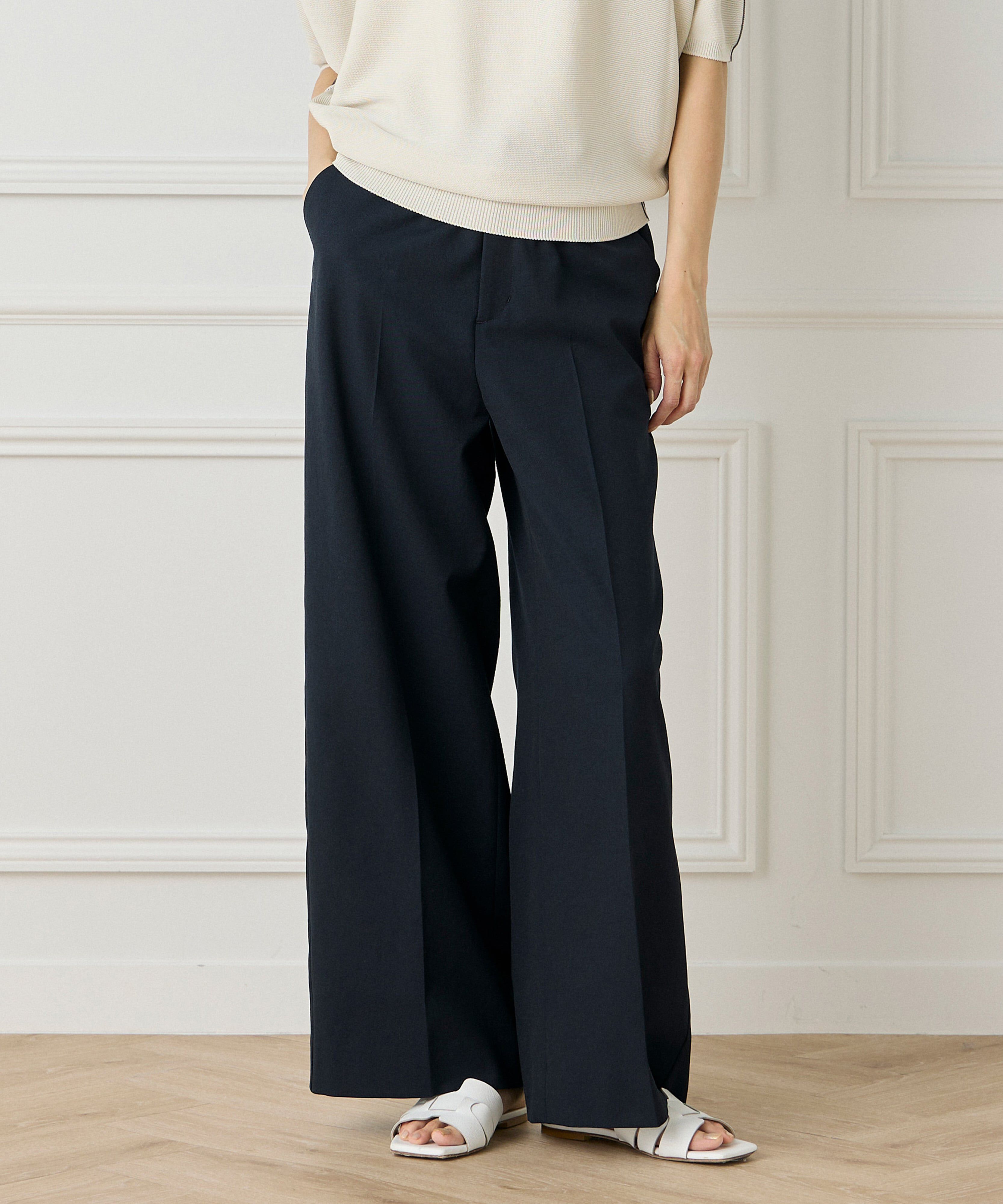 INED「綿麻セミワイドパンツ」|その他|ネイビー