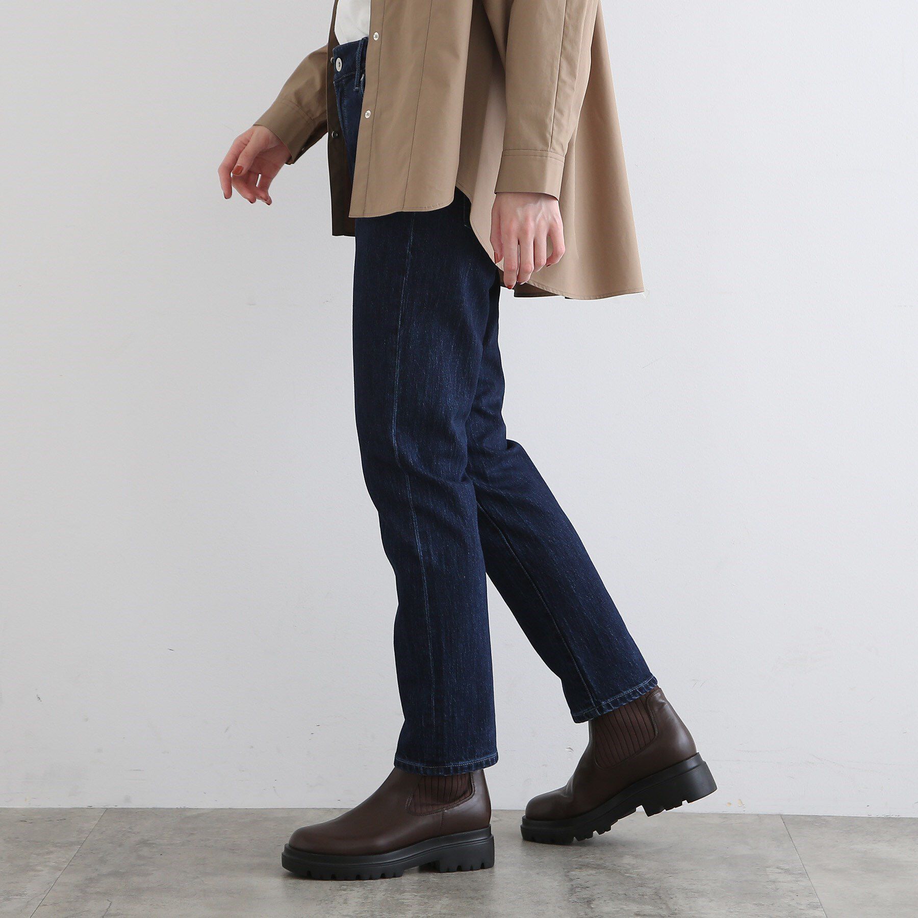 INDIVI「【洗える/ウエストゴム】テーパードデニムパンツ」|デニム|