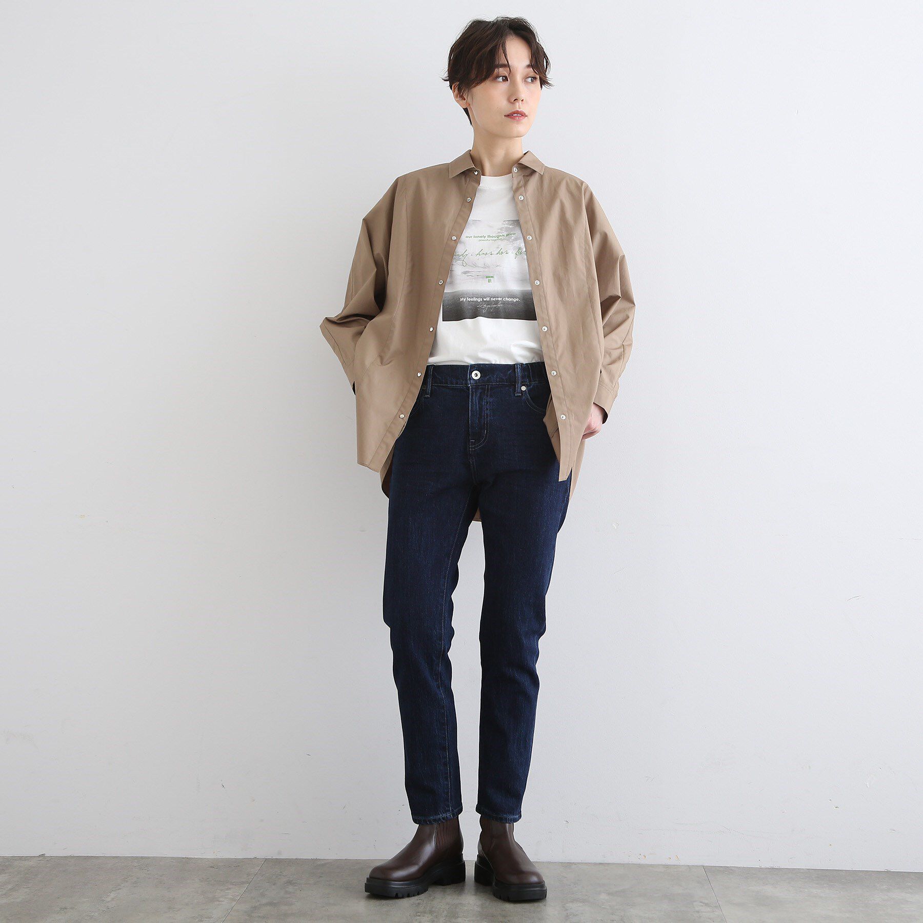 INDIVI「【洗える/ウエストゴム】テーパードデニムパンツ」|デニム|