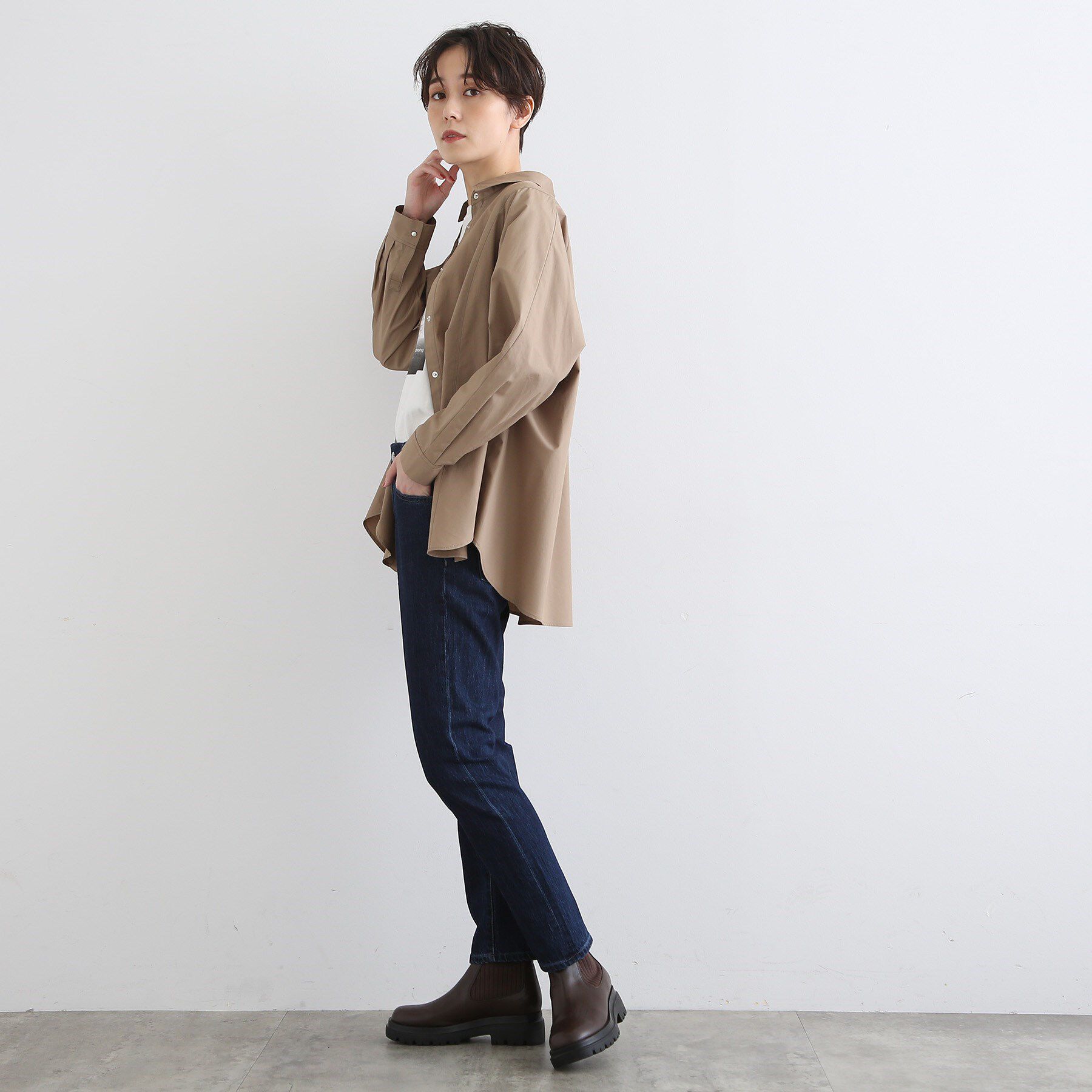 INDIVI「【洗える/ウエストゴム】テーパードデニムパンツ」|デニム|