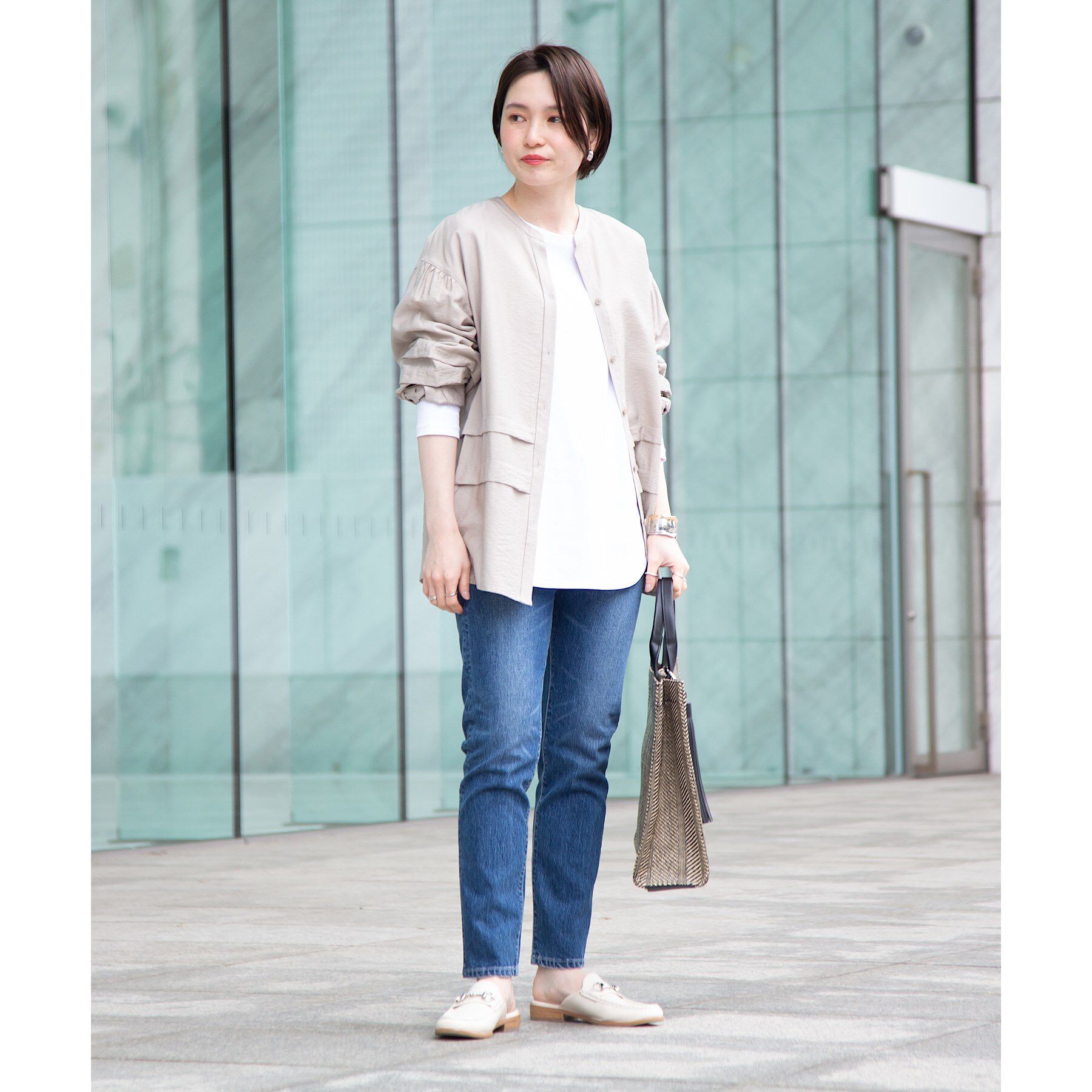 INDIVI「【洗える/ウエストゴム】テーパードデニムパンツ」|デニム|