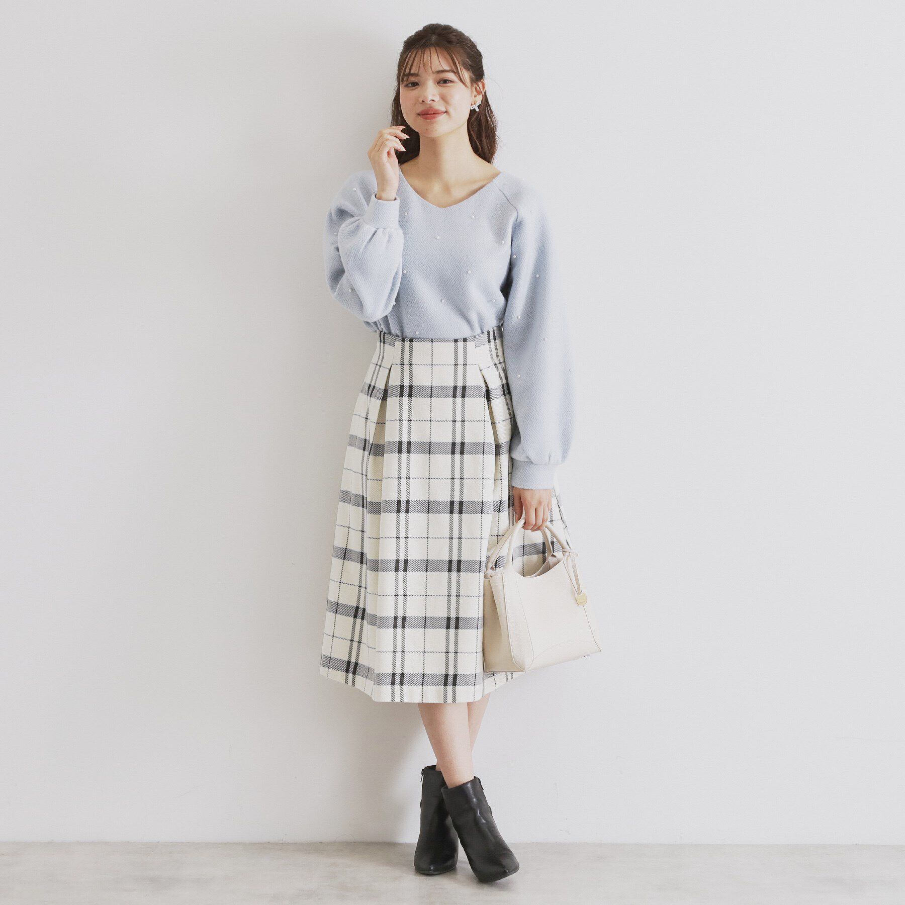 index「タックフレアチェックスカート【洗濯機洗い可】」|スカート|