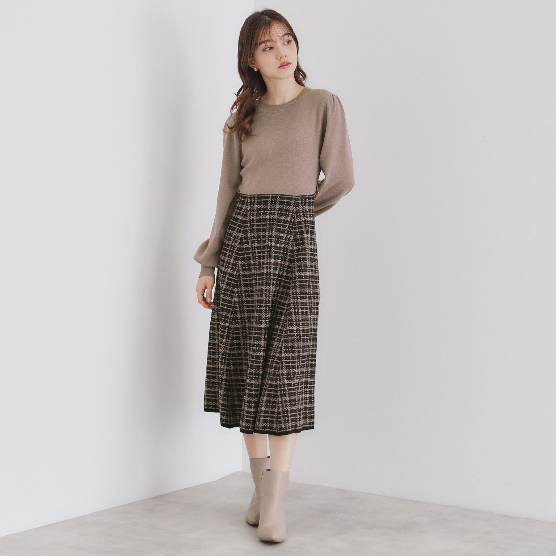 index「チェックラメジャカードニットワンピース【洗濯機洗い可】」|ワンピース|