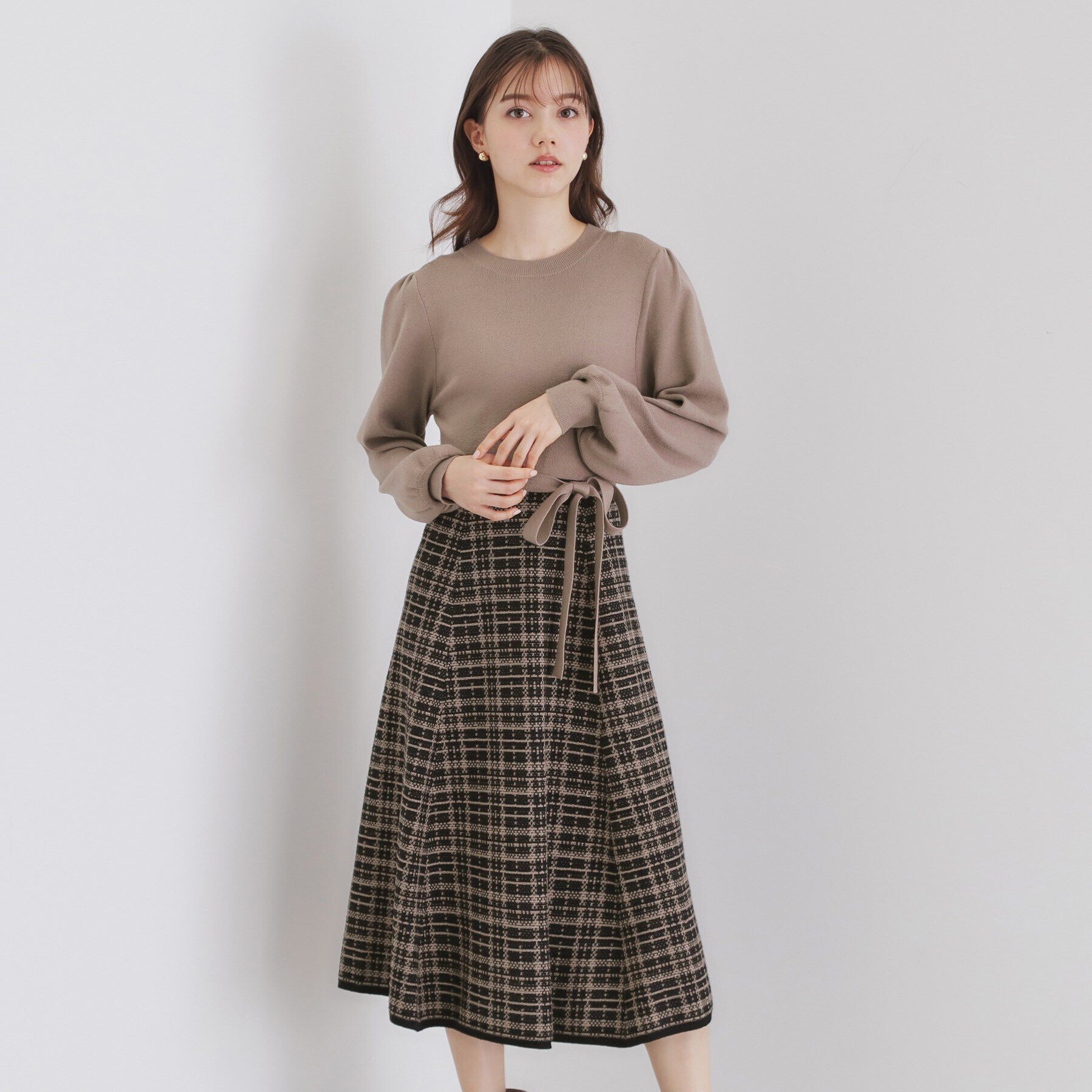 index「チェックラメジャカードニットワンピース【洗濯機洗い可】」|ワンピース|