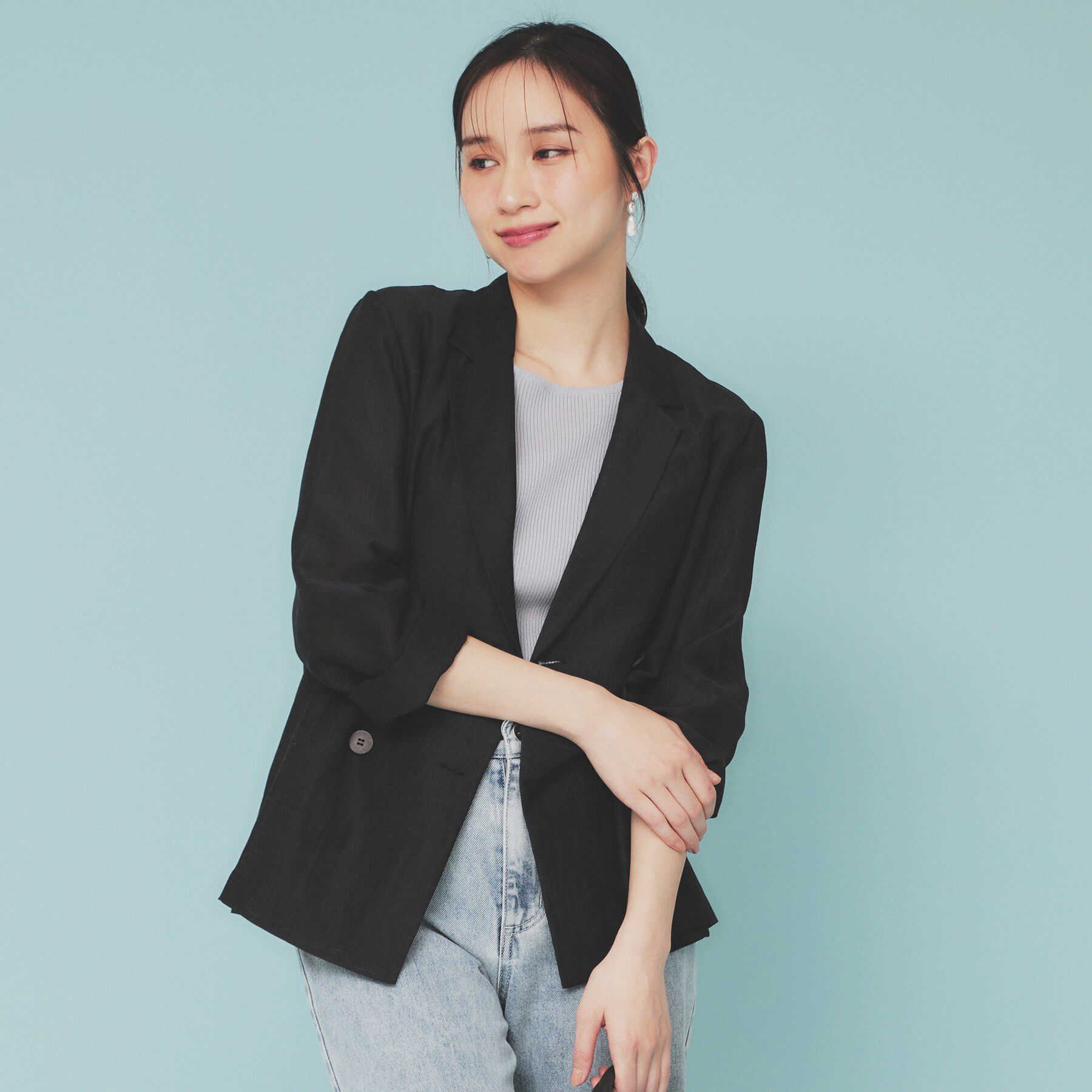 index「麻調シアーダブルブレストテーラードジャケット【洗濯機洗い可】」|テーラードジャケット|