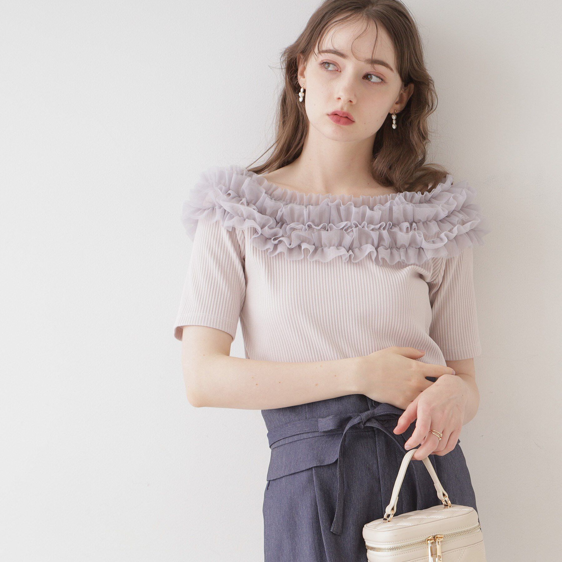 Couture broach「【アンチピリング・マシンウォッシャブル・オトナ可愛い】チュールフリルテレコトップス」|Tシャツ・カットソー|