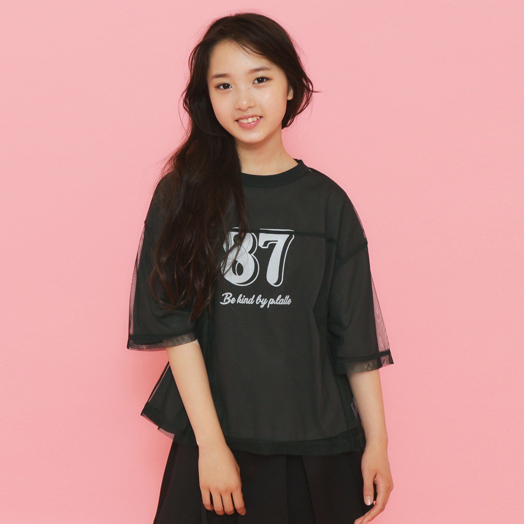 PINK-latte「【セットアイテム】チュールレイヤードTシャツセット」|Tシャツ・カットソー|ﾌﾞﾗｯｸ(019)