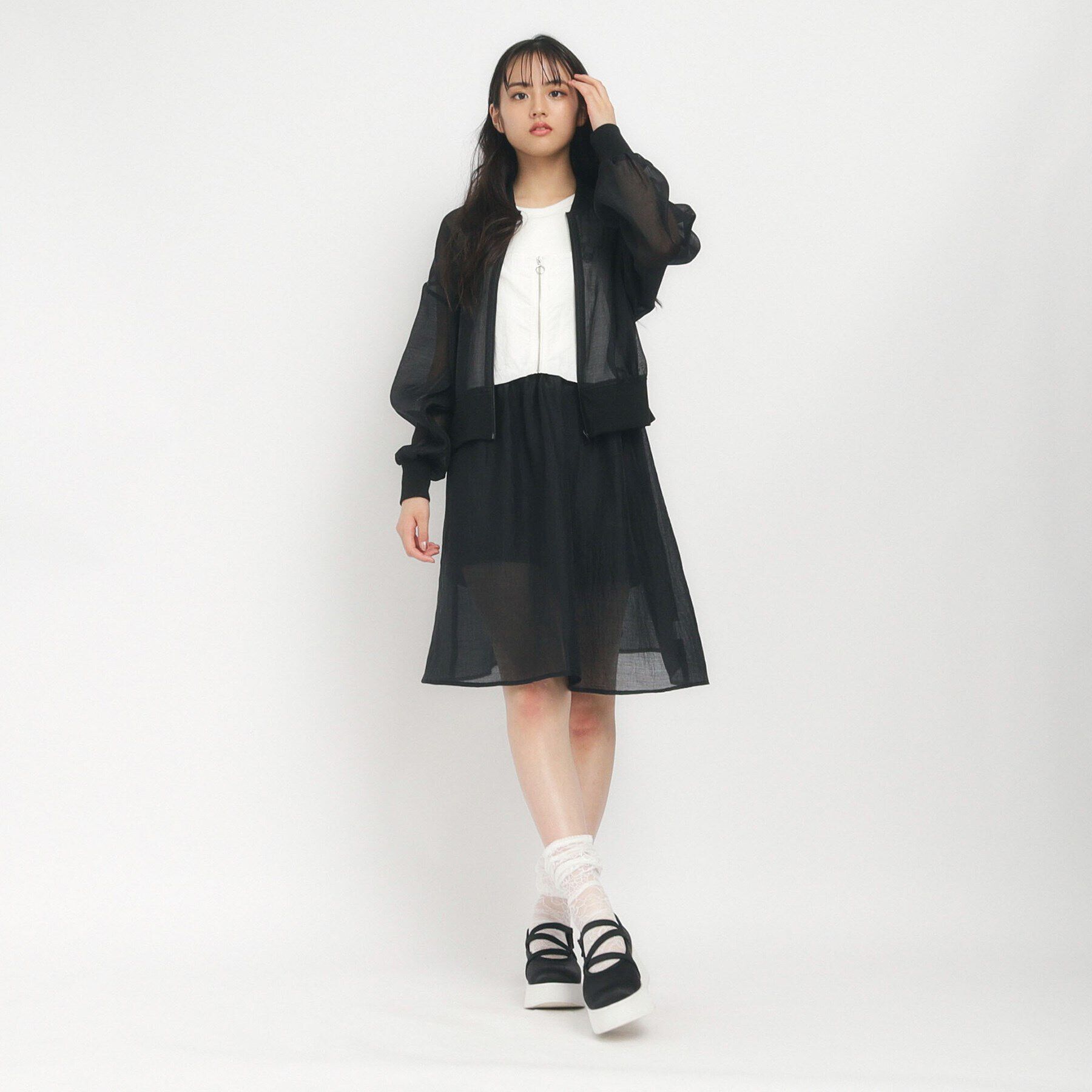 PINK-latte「【ニコラ10月号掲載】秋まで着れる！シアーブルゾン」|ブルゾン・スタジャン|