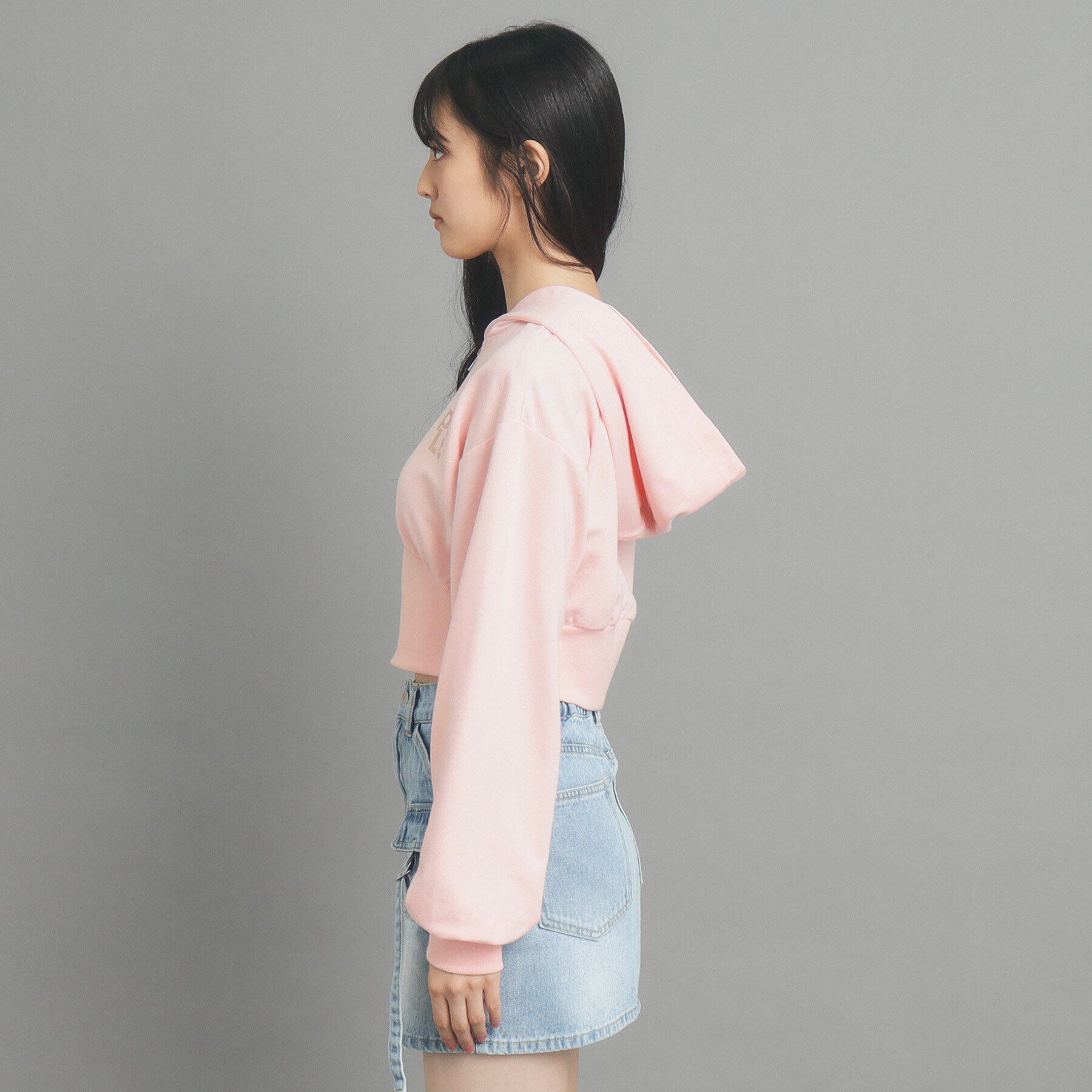 PINK-latte「【130cmあり】ショート丈フードジップパーカ」|パーカー|