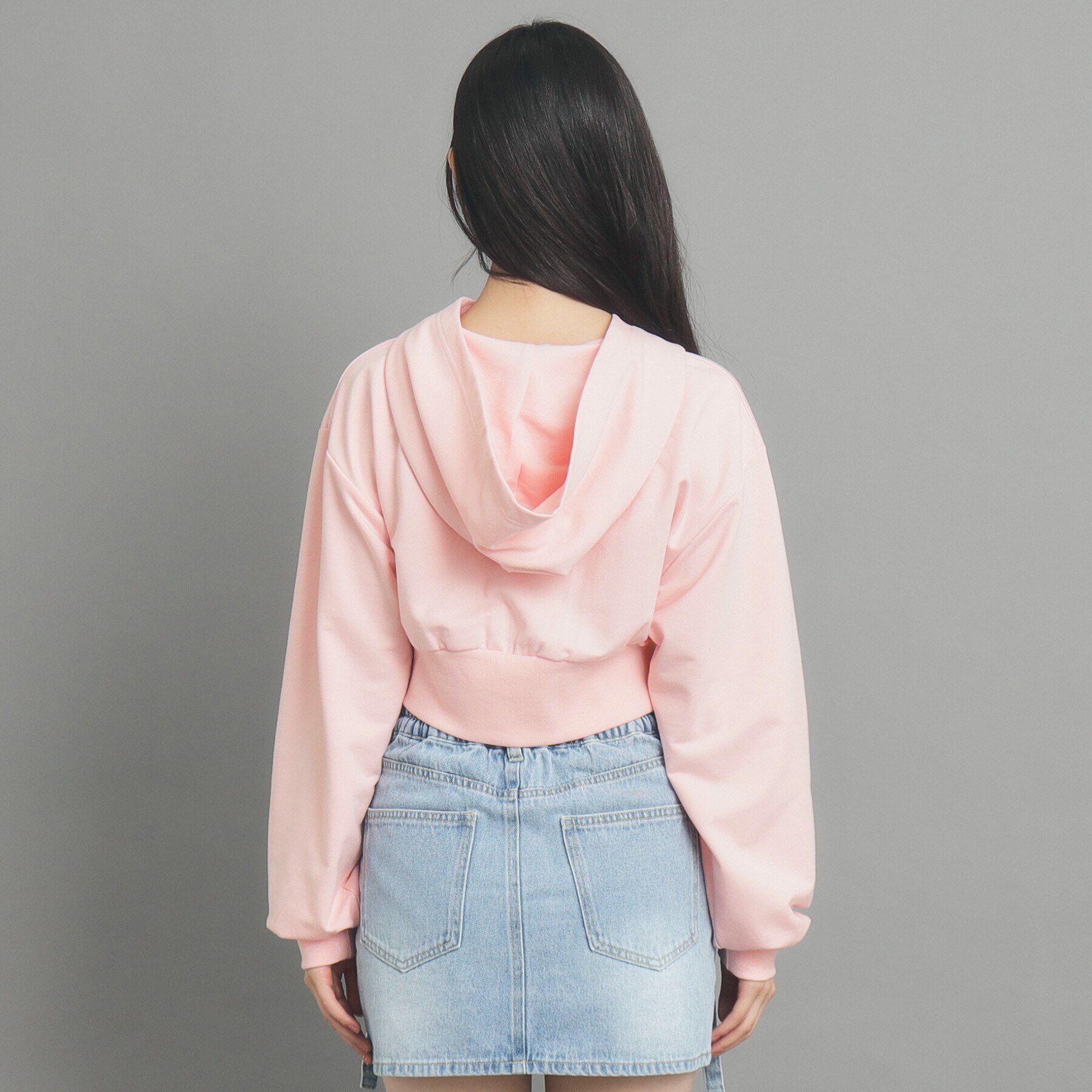 PINK-latte「【130cmあり】ショート丈フードジップパーカ」|パーカー|