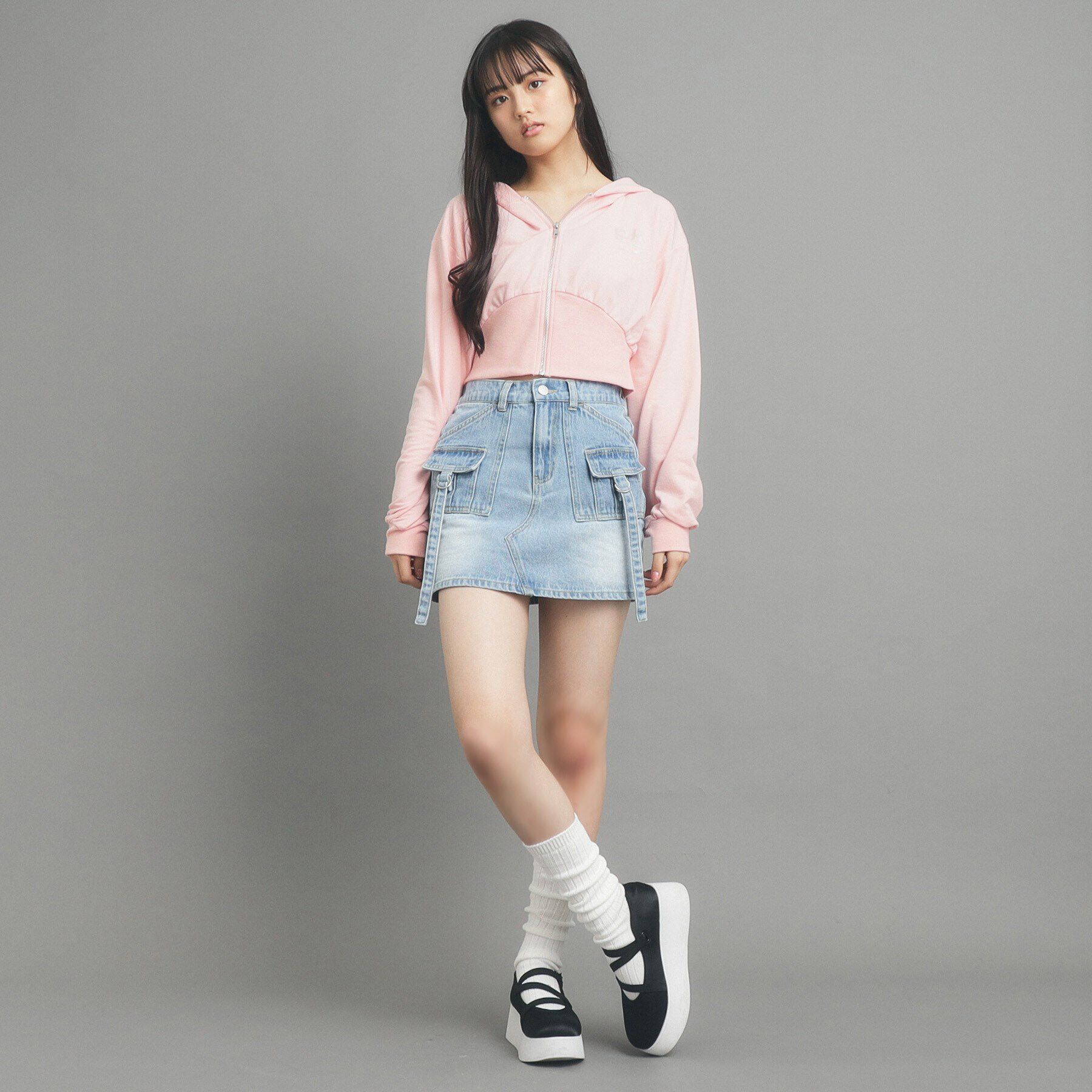 PINK-latte「【130cmあり】ショート丈フードジップパーカ」|パーカー|ピンク(071)