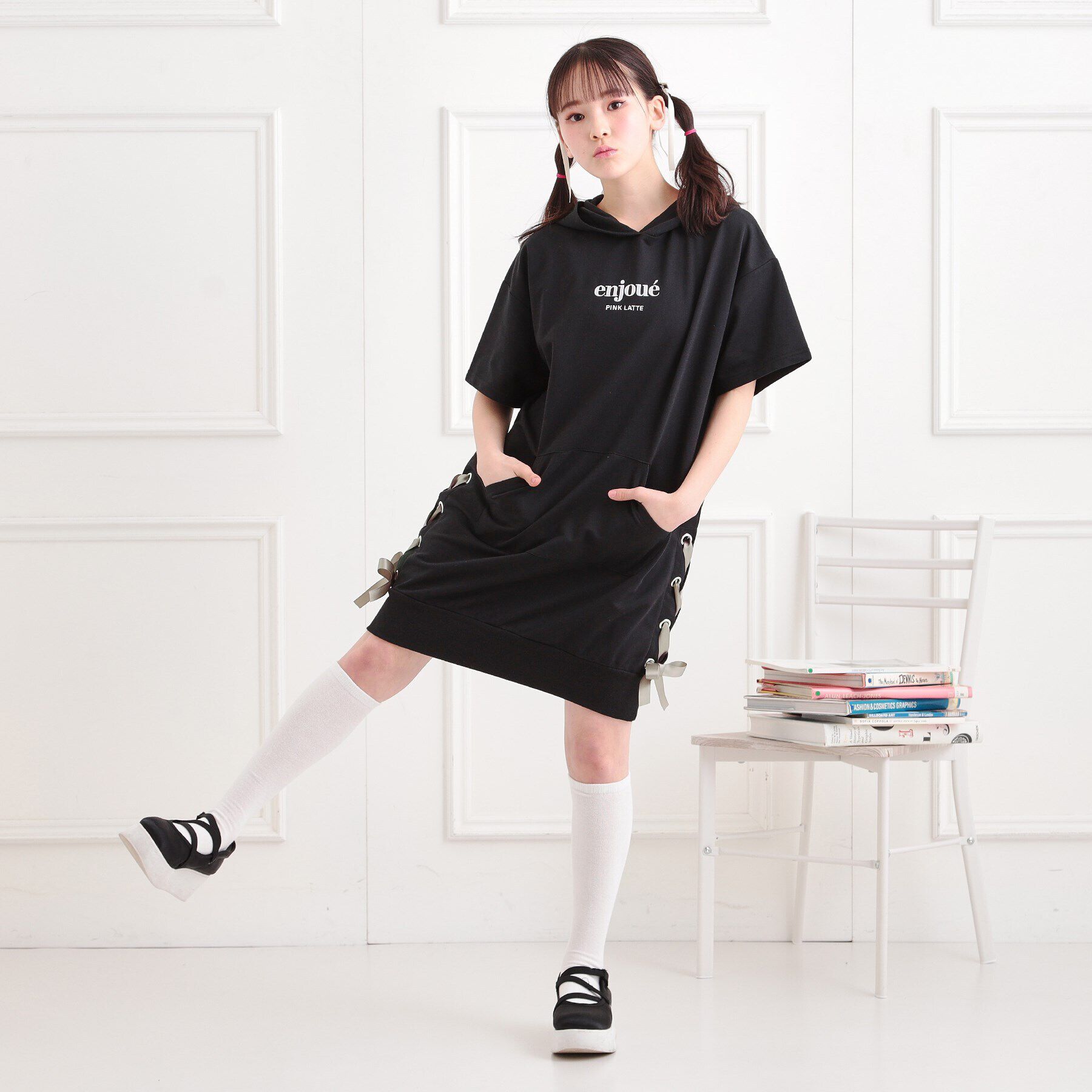 PINK-latte「ミニ裏レースパーカワンピース」|ワンピース|