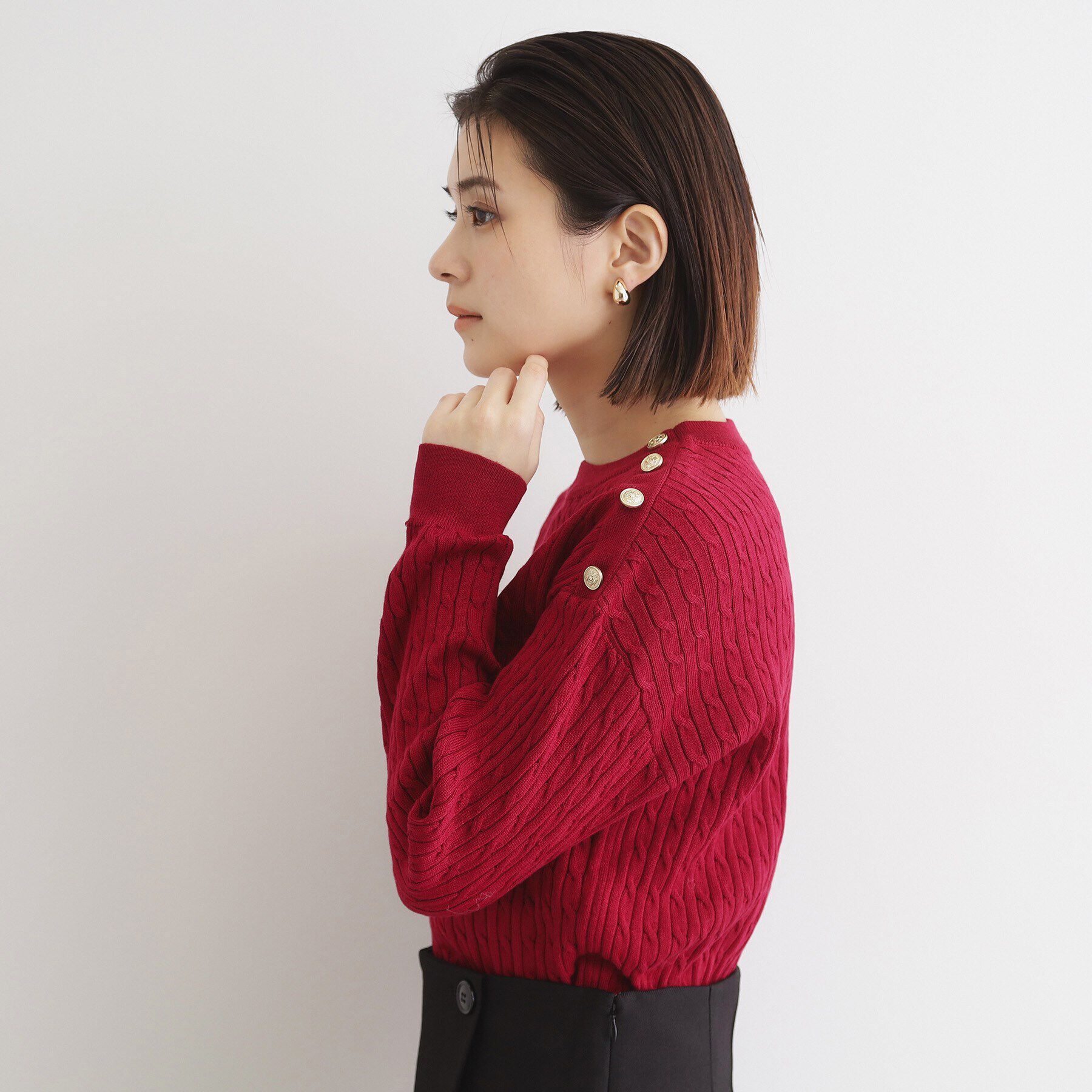 THE SHOP TK「リブケーブル金ボタンニット【洗濯機OK】」|ニット・セーター|