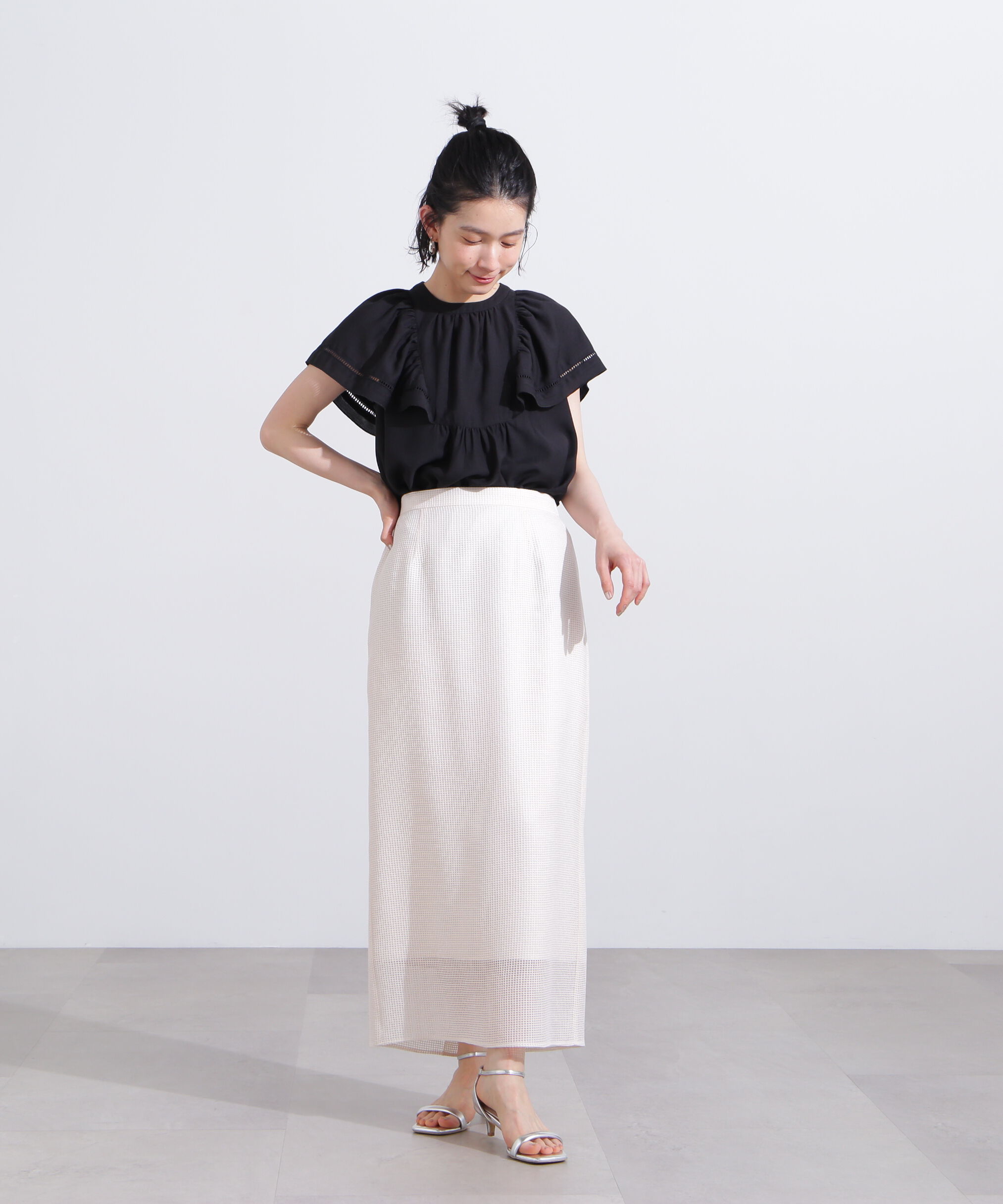  「メッシュチェックナロースカート」|スカート|