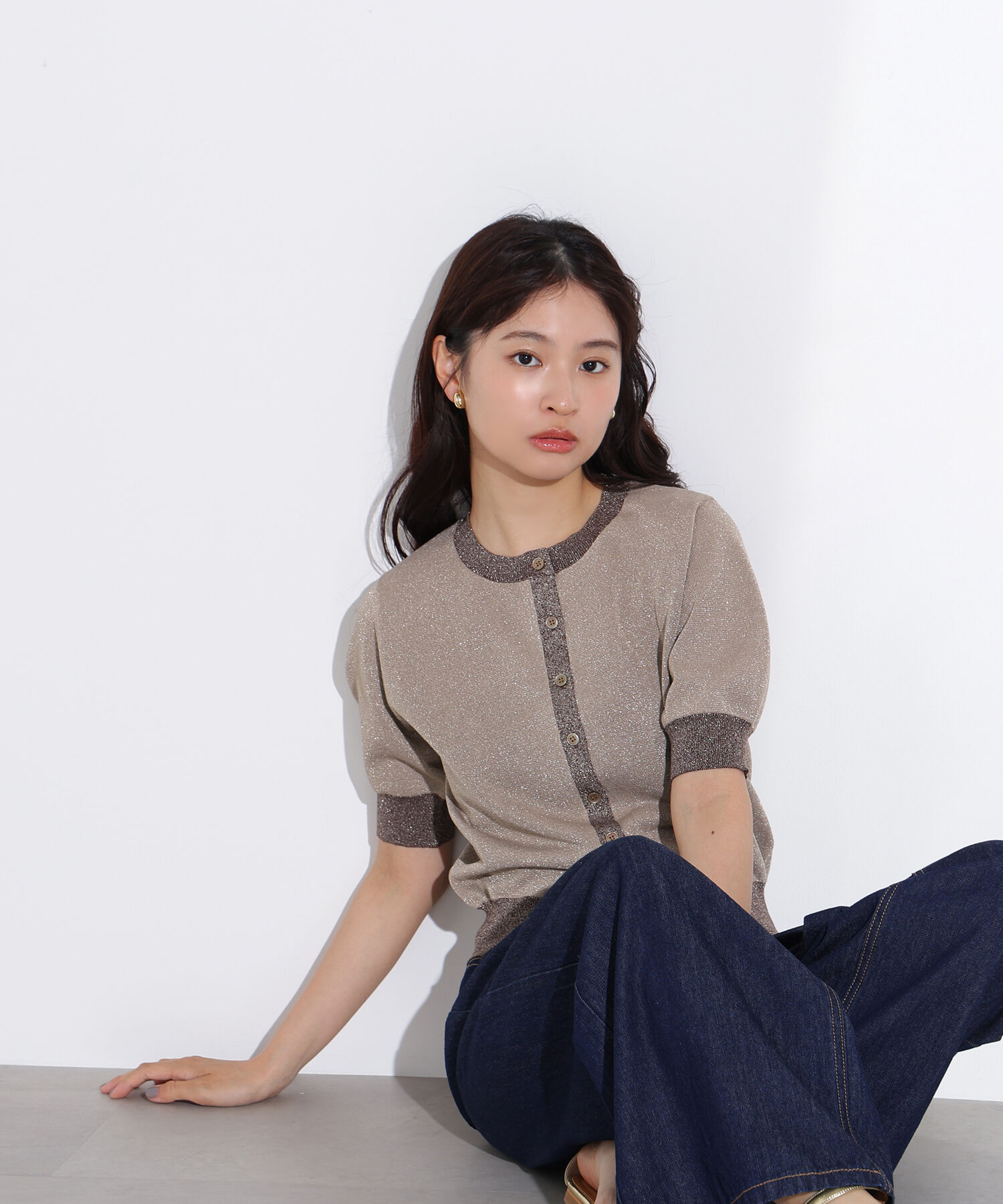  「バイカラーラメカーディガン」|ニット・セーター|