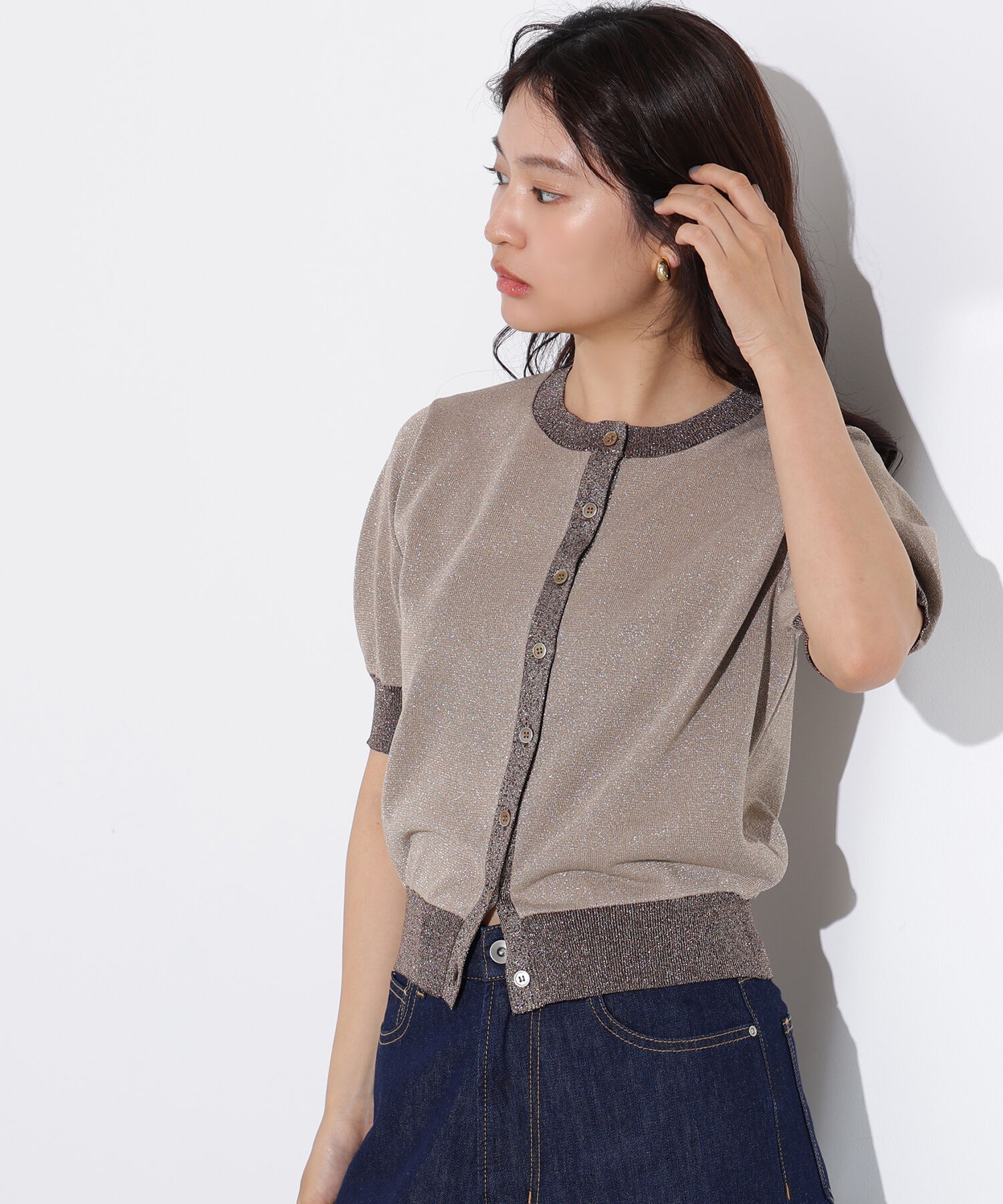  「バイカラーラメカーディガン」|ニット・セーター|