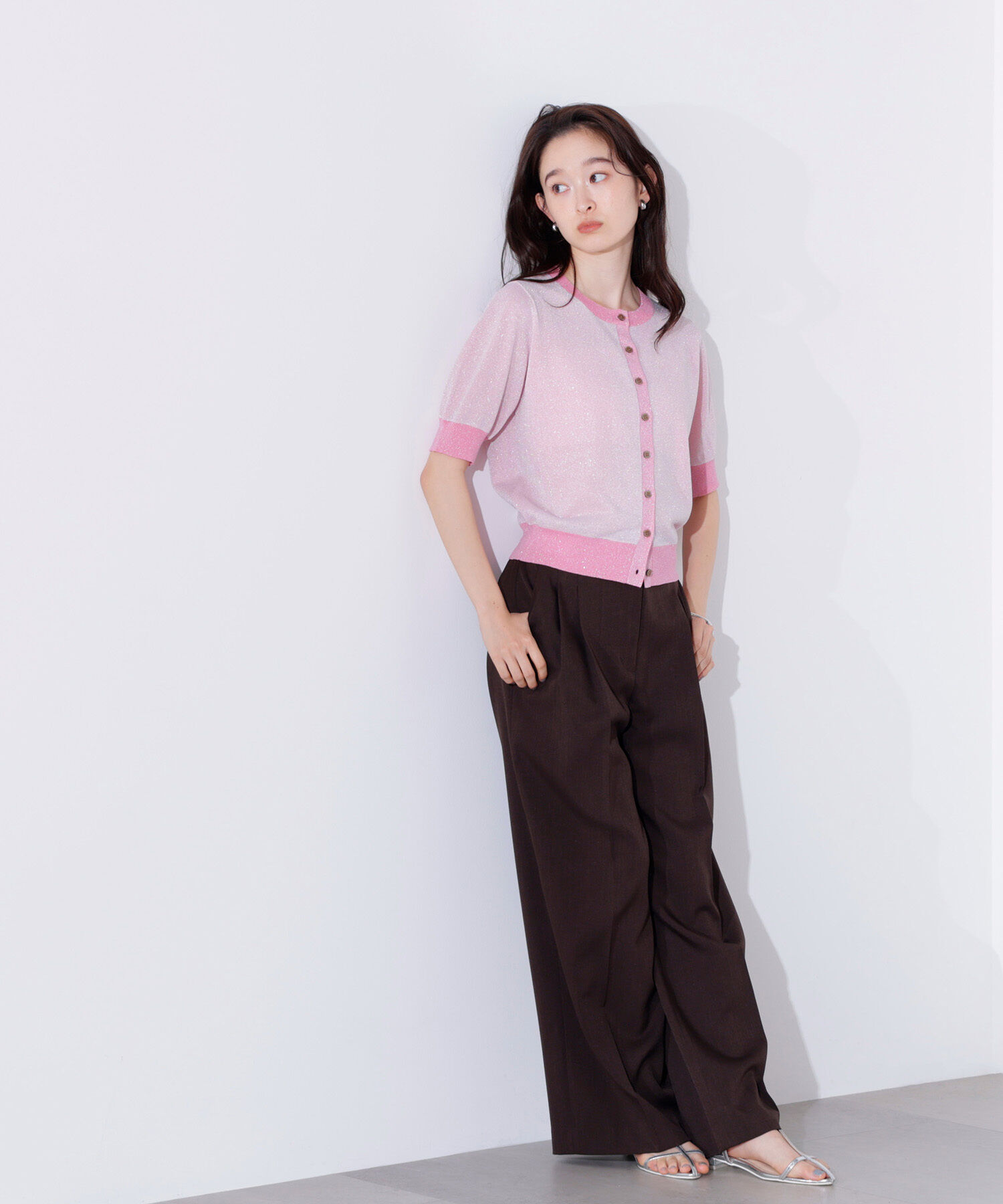  「バイカラーラメカーディガン」|ニット・セーター|