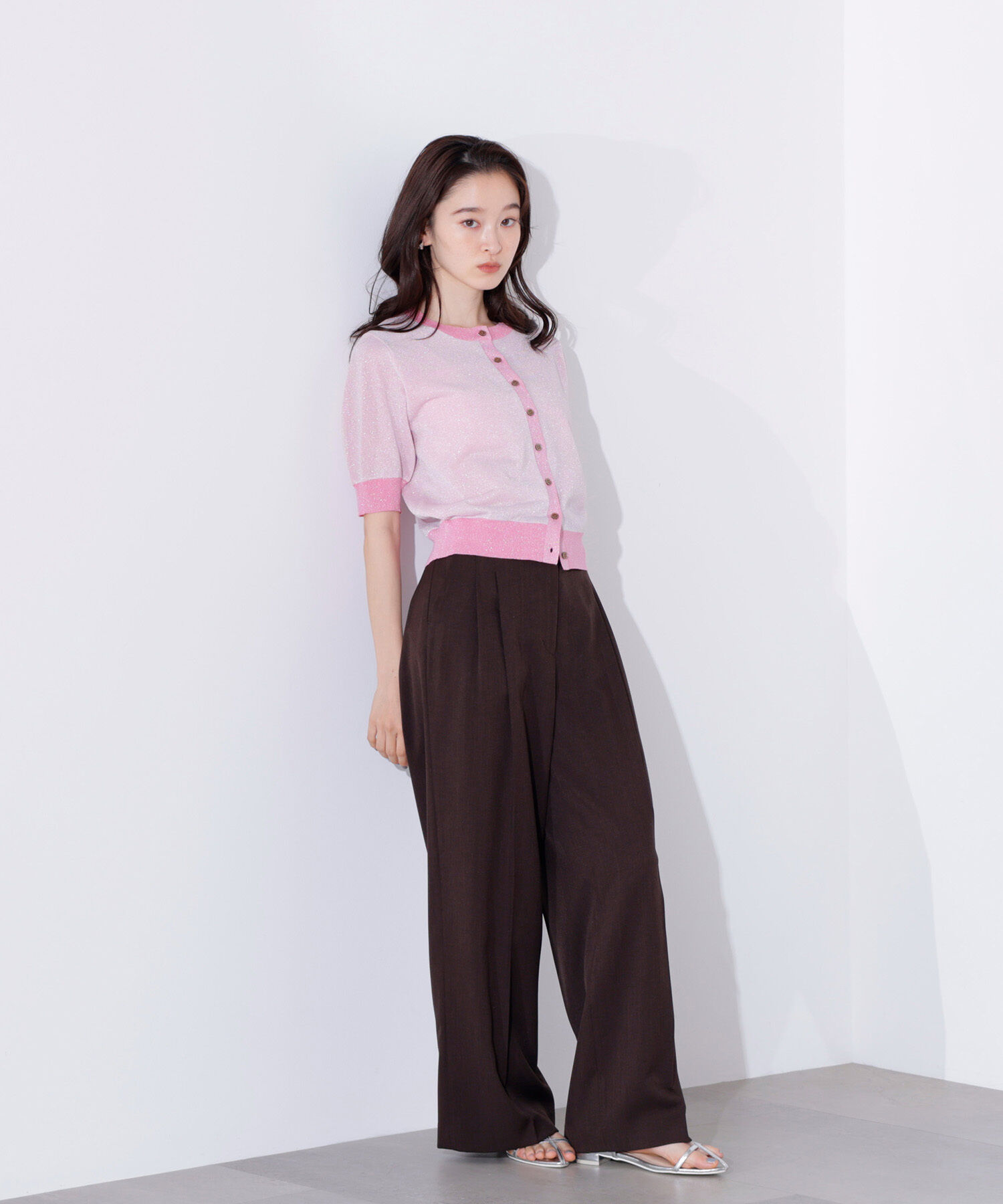  「バイカラーラメカーディガン」|ニット・セーター|