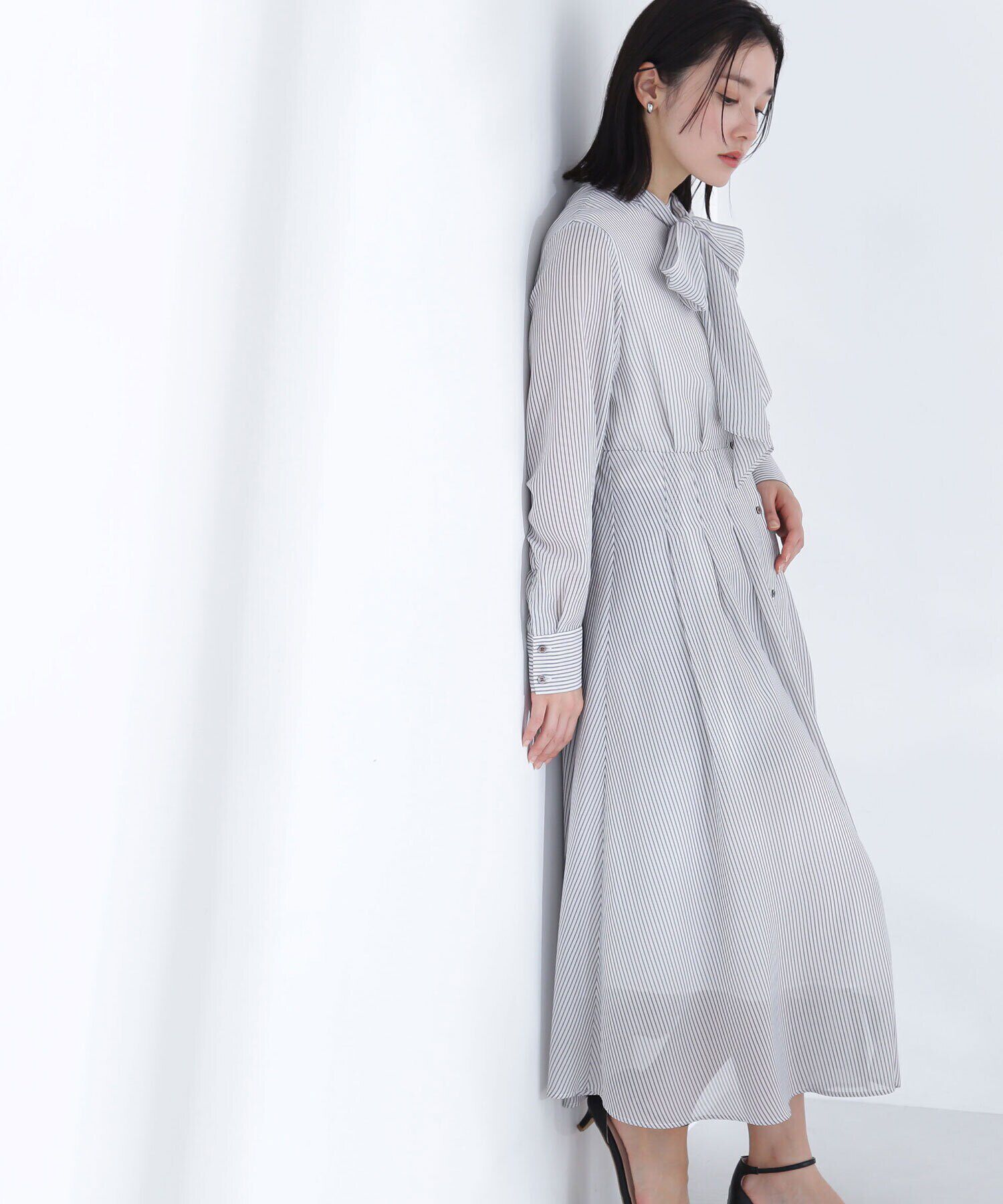  「シアーストライプボウタイワンピース」|ワンピース|