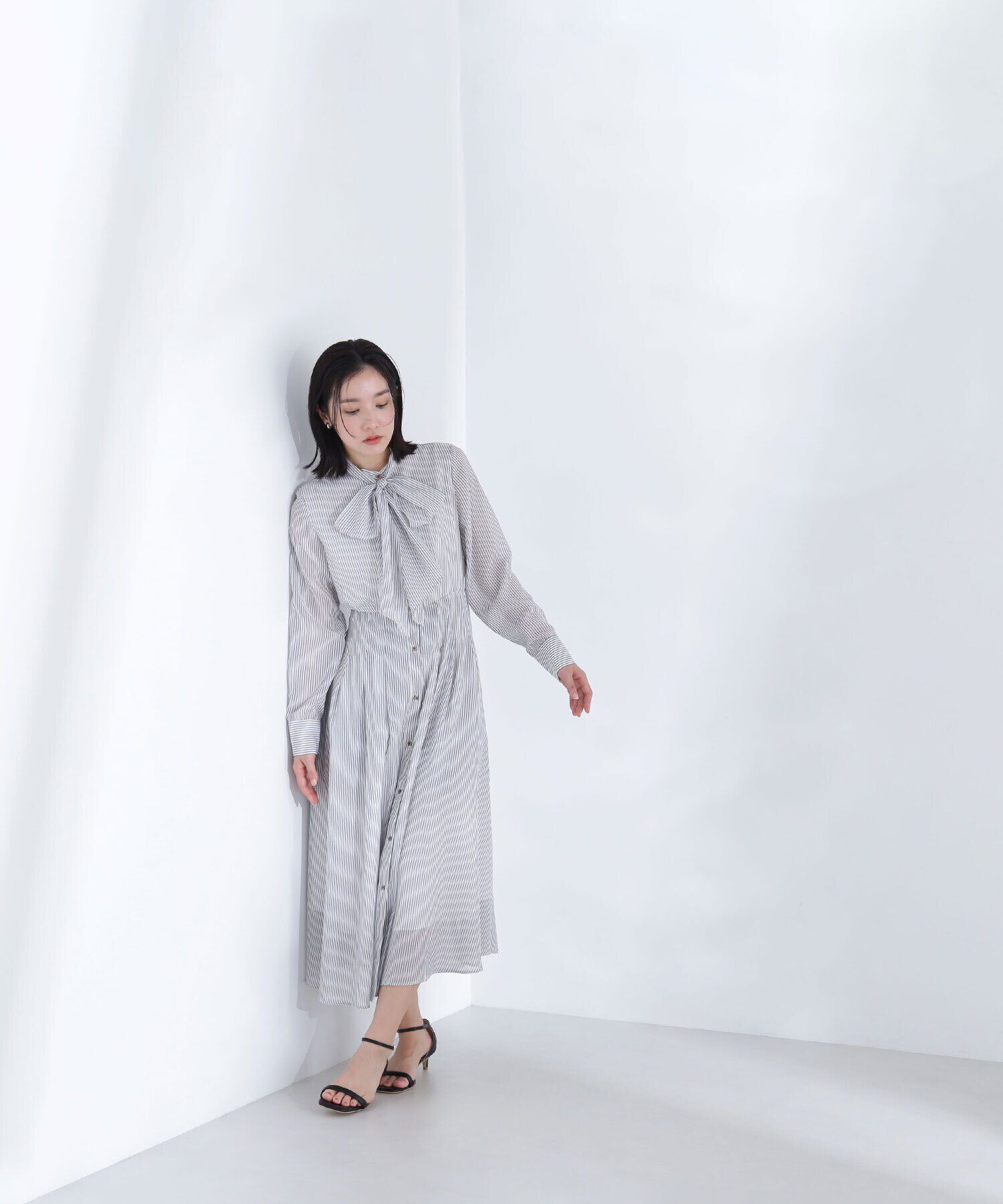  「シアーストライプボウタイワンピース」|ワンピース|